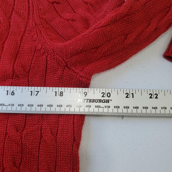 Y2K Ralph Lauren Sweater Womens Medium Red Cable Knit Crewneck Preppy Academia - Picture 5 of 8